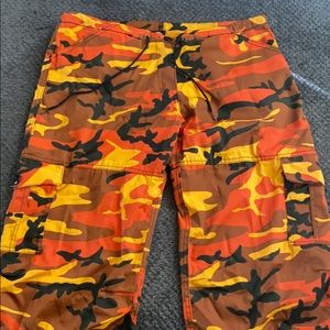 Oranges camouflage jogger pants.